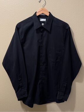 Men’s Large 16.5 34/35 Van Heusen Black Wrinkle Free Sateen Stripe Dress Shirt